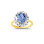 9ct Created Sapphire & Diamond Ring in Blue