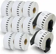 BETCKEY - Compatible with Brother DK-22225 Label Rolls, 38mm(W) x 30.48m(L), Continuous Legth Label Using for Brother QL Label Printers [10 Rolls/Continuous Label - 2 Reusable Label Holder]