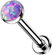 [Pierced Owl] 16-20G G23 Implant Grade Titanium Threadless Push-in Synthetic Opal Flat Back Labret Stud
