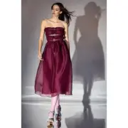 NWT $525 Cynthia Rowley Burgundy Strapless Silk Organza Buckle Up Dress Size S
