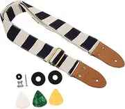 Abaodam 1Set Adjustable Striped Guitar Shoulder Strap Guitar Belt with Picks Stylish Printing Pattern Durable Design for Electric Acoustic Guitars Comfortable Fit