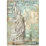 Stamperia A4 RICE PAPER - SIR VAGABOND AVIATOR - STATUE OF LIBERTY, Decoupage