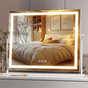 Hasipu Vanity Mirror with Lights, 22" x 18" LED Makeup Mirror, Light up Mirror with Smart Touch 3 Colors Dimmable, Brightness Adjustment, 360° Rotation (White)