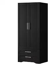 ALFORDSON Wooden Wardrobe Cabinet with 2 Drawers, 76x 50x 181 cm, 2 Doors Design Closet Clothes Storage, Dresser Clothing Organizer Cupboard for Bedroom Living Room, Black