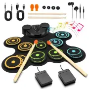 Portable Electronic Drum Pad Set for Kids - 10 Pads Roll up Drum Practice Pad...