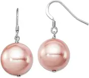 [JewelryWeb] 925 Sterling Silver Polished Shell pearl Shepherd hook 14 15mm Pink-Shell Round Bead Long Drop Dangle Earrings 30x15mm Wide-Dangle Earring for Women