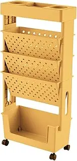 Pitycbo Rolling Bookcase with Wheels Mobile Bookshelf Cart Utility Cart File Folder Organizer for Bedroom Dorm Home Nursery Classroom, Yellow
