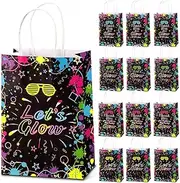 Nezyo 24 Pack Let's Glow Party Favor Bag Neon Themed Party Bags Thank You For Glowing with Me Goodie Bags with Handle for Glow in Dark Party Retro 80's 90's Birthday Party Decoration Supplies