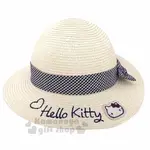 小禮堂 HELLO KITTY 兒童藤編圓頂草帽《米.黑緞帶》編織帽.2019夏日兒童服飾