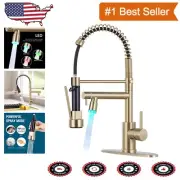 Champaign Gold Single Handle Kitchen Faucet with LED Light and Dual Spray