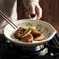 在飛比找ETMall東森購物網優惠-日式創意帶把手單柄盤子烤箱焗飯烤盤家用明火專用陶瓷平底鍋煎鍋