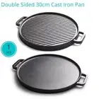 30cm Double Side Cast Iron Round Griddle Grill Pizza Camping Barbecue Hot Plate