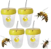 Plastic Wasp Trap, 4pcs Wasp Traps Outdoor Hanging Reusable Killer, Hornet Trap Bee Traps Catcher for Outside, Yellow, Repellent 3.7x4.7 Inch
