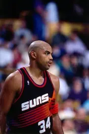 Charles Barkley Phoenix Suns stands on the court v Boston Celtics - Old Photo 2
