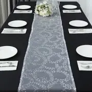 12"x108" SILVER Tulle TABLE RUNNER Embroidered Leaves Vines Sequins Party