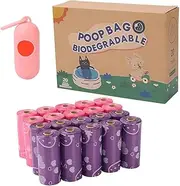 Kushucun Biodegradable Dog Poop Bags with Dispenser - 300 Count Extra Thick 0.01mm Leak-Proof Dog Waste Bags, EPI/D2W+HDPE Eco-Friendly, Pink/Blue/Mix (20 Rolls, 15 Bags/Roll) for Outdoor Use