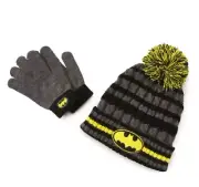 BATMAN DC COMICS SUPERHERO Cable Knit Winter Hat Pom Beanie & Gloves Set