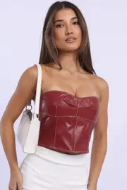 Red PU Corset Bandeau Sleeveless Sweetheart Neckline - Size 14L, Women's Corset