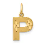 14K Yellow Gold 14Ky Satin Diamond-Cut Letter P Initial Charm