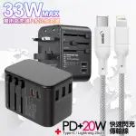 【CITY】萬用轉接頭PD快充33W急速充電器-黑+高密編織線TYPE-C TO LIGHTNING IPHONE/IPAD充電線-25CM灰