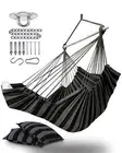 Hanging Hammock Chair Large Swing Chair with Foot Rest and Black and Grey