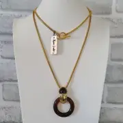 Vintage Maxine Denker Acrylic Pendant Gold Tone Chain Necklace Contemporary NEW