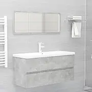 Bathroom Furniture Set Concrete Grey Engineered Wood,Contemporary Bathroom Furniture Set with Sink Cabinet, Builtin Basin and Vanity Mirror Furniture Sets