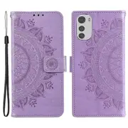 For Motorola Moto E32 PU Flip Wallet Case ic Clasp Imprinted Mandala Phone Cover with Strap
