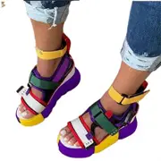 Catzon Women's Sports Leisure Chunky Platform Wedge Sandals-Purple