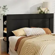 Artiss Queen Bed Headboard, 3-Tier Side Cube Shelves Headboards Tufted Beds Head Frame Base Upholstered with Engineered Wood, 158 x 28 x 111cm, Modern Design Black