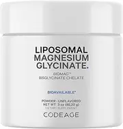 Codeage Magnesium Glycinate Powder Supplement, 2-Month Supply, Bisglycinate Magnesium Chelate, Unflavored, Liposomal Delivery & Absorption, Chelated Magnesium Powder Mineral, Non-GMO Vegan, 3 oz