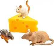 Hiawbon Mouse with Cheese Figurine Plastic Mouse Figurine Mini Rat Figure Realistic Small Cheese Model for Birthday Christmas Anniversary Party Favor