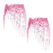 Belly Dance Hip Scarf Sequin Triangle Wrap Skirts(Dark Pink, Pack of 2)