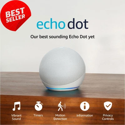 Echo Dot Smart Speaker with Alexa, Newest Gen, Glacier White