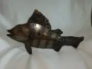 OOAK Large Metal 3D Fish Hanging Yard Art
