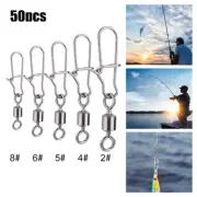 50pcs Stainless Steel Fishing Bearings Hooked Snap Pins Rolling Swivel Connector