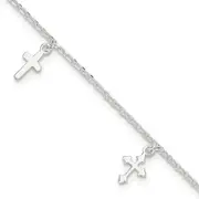 Sterling Silver Polished Cross Dangle 9In Plus 1In Ext Anklet