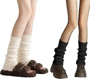 [dinghaole] 2 Pairs Leg Warmers, Knitted Leg Warmers for Women Girls, White Leg Warmers Lady Fashion Long Boot Cuff Knee Socks Long Boot Socks for 80s Party Yoga Ballet Dance Ice Skating, Black, One