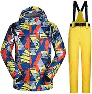 [7HAHA3] Men's Ski Suit Warm Snowboarding Geometric Patterns Clothing Waterproof Jackets & Pants Winter Outdoor Wear