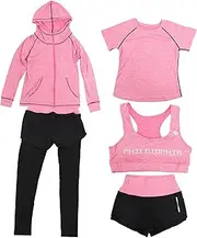 [Bognajin] 5pcs Women's Yoga Set Sportswear, Long Sleeve Top Leggings Shorts Gym Coat, Quick‑Drying Stretch Fabric, outstanding for Bodybuilding Running Training