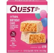 New QUEST Crispy Birthday Cake 1g Sugar 17g Protein 2g Bars 7.34oz (1 Box)