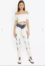 desigual womens boyfriend jeans Pants with lettering fringe NWT size:10