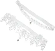 [WESIEVYA] 1 Pair Lace Leg Wraps Rave Elastic Ornaments Dress Bride Wedding Decoration Straps Belts Wedding Garters Women Wedding Leg Sleeve Imitation Pearls White