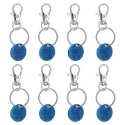 8Pcs Shopping Trolley Token Key Ring, Round Label Keychain, Blue