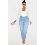 Plus White Eyelet Detail Mesh Sleeve Bodysuit, White