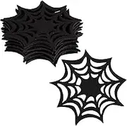Whaline 10 Pack Halloween Drink Coasters Black Spider Web Coaster Spooky 4.3 x 4.3 Inch Non-Woven Cup Mat Pad for Home Kitchen Office Housewarming Party Table Decoration Supplies
