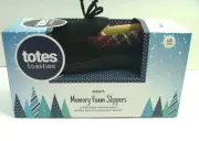 Totes Toasties Memory Foam Slippers Bedroom Shoes Black Red Plaid Men's 9-10