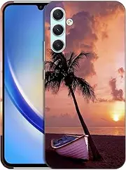 [GlamCase] for Samsung Galaxy A34 5G, Samsung Galaxy A34 5G Case - Sun Beach Design Printed Slim & Sleek Cute Hard Plastic Snap on Protective Designer Back Phone Case/Cover for Samsung A34 5G White