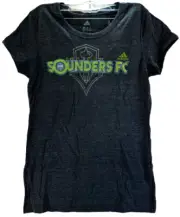 adidas Women Seattle Sounders Throw In Short Sleeve T-Shirt Black Heather LARGE