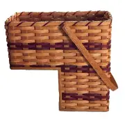 Amish Oak Stair Step Wicker Storage Basket Swinging Handle